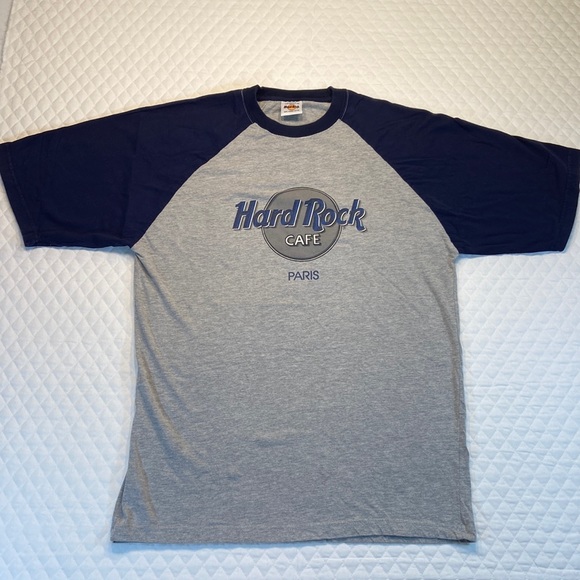 HardRock Cafe Paris Gray & Navy Blue Raglan Shirt. X-Large. - Picture 1 of 6